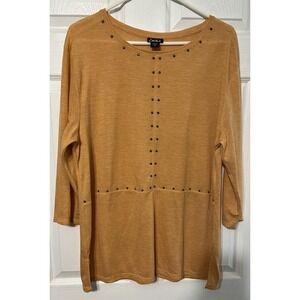 Simply Emma Womens Size 1X Sweater Top Boxy Fit Embellished Peach Orange